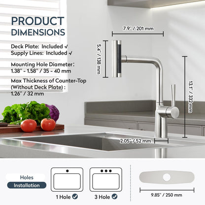 Waterfall Kitchen Faucets with Pull Down Sprayer (Waterfall / W-Stainless Steel)