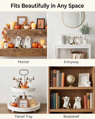 2 Resin Cow Ghost Figurines Halloween Tabletop Decor (Highland Cow Ghost)