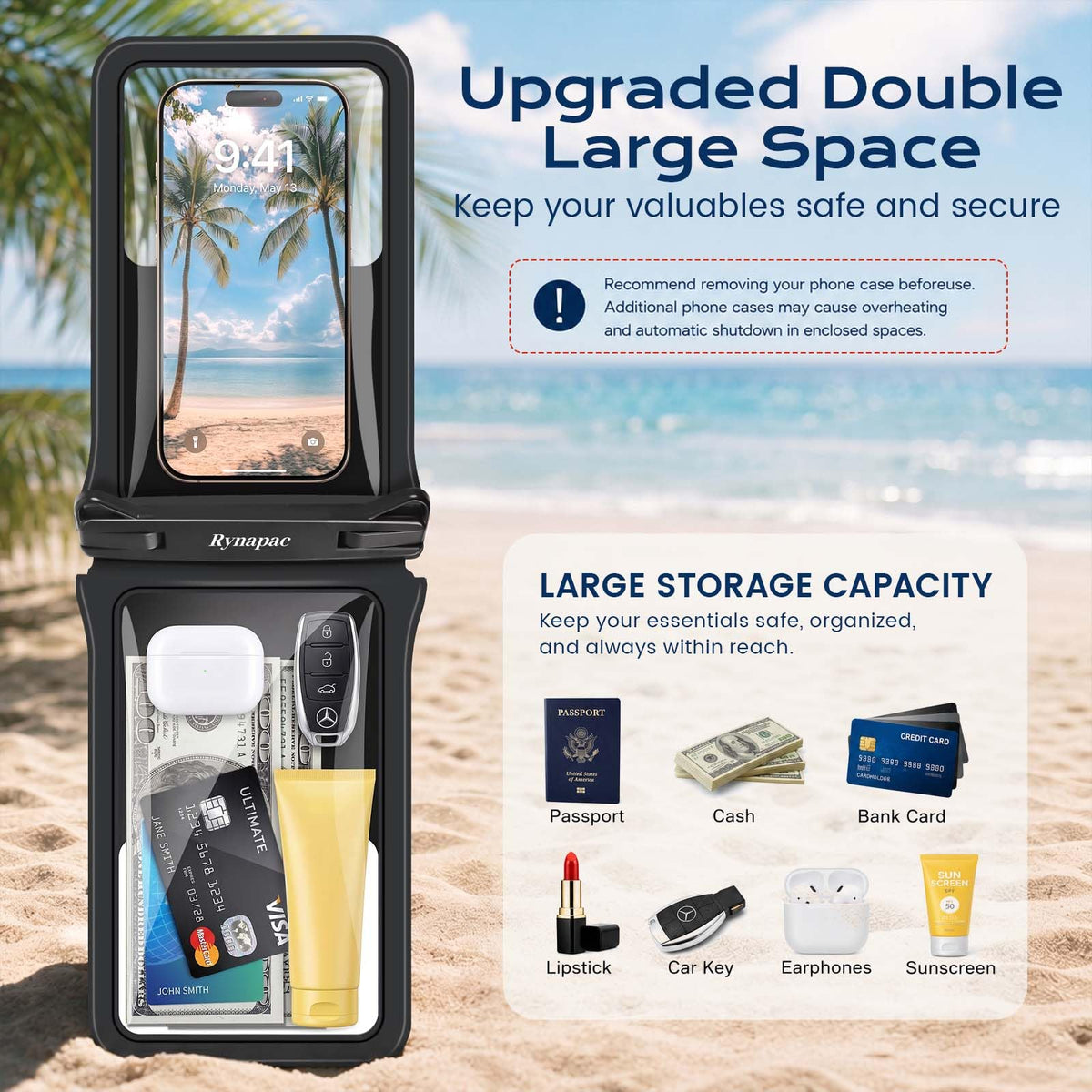 Double Space Waterproof Phone Pouch (Clear+Clear)