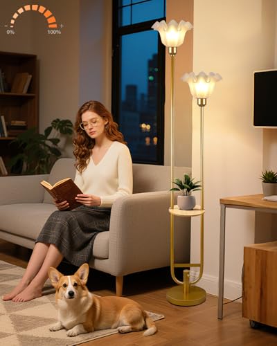 Flower Floor Lamp Mid Century Modern Tall Standing Lamps with Soft Warm White Eye Care 3000K Bulbs for Living Room