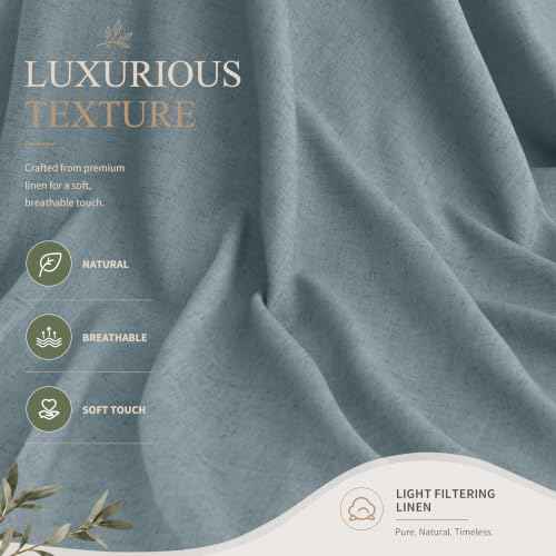 Blue Linen Curtains 63 Inches Long Drape for Living Room 2 Panels (Blue / 52"W x 63"L (Pack of 2))