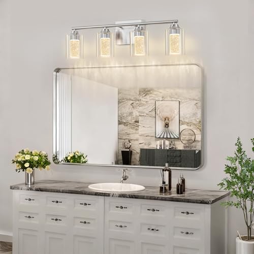 4 Light Brushed Nickel Bathroom Vanity Light with 3 Color Modes (4-light / Brushed Nickel)