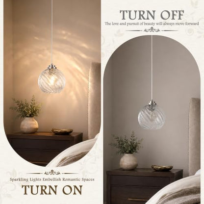 8" Nickel Globe Pendant Light 2 Pack Ribbed Glass Pendant Lights Kitchen Island Height Adjustable Mid (Nickel & Fluted Glass / 8 Inch)