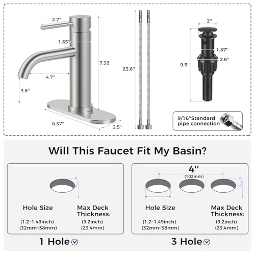 Bathroom Sink 1 Hole Single Handle Lever Faucets Stainless Steel