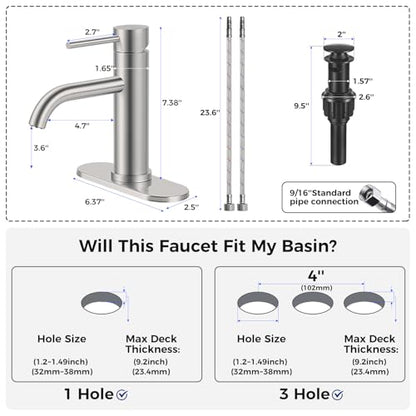 Bathroom Sink 1 Hole Single Handle Lever Faucets Stainless Steel