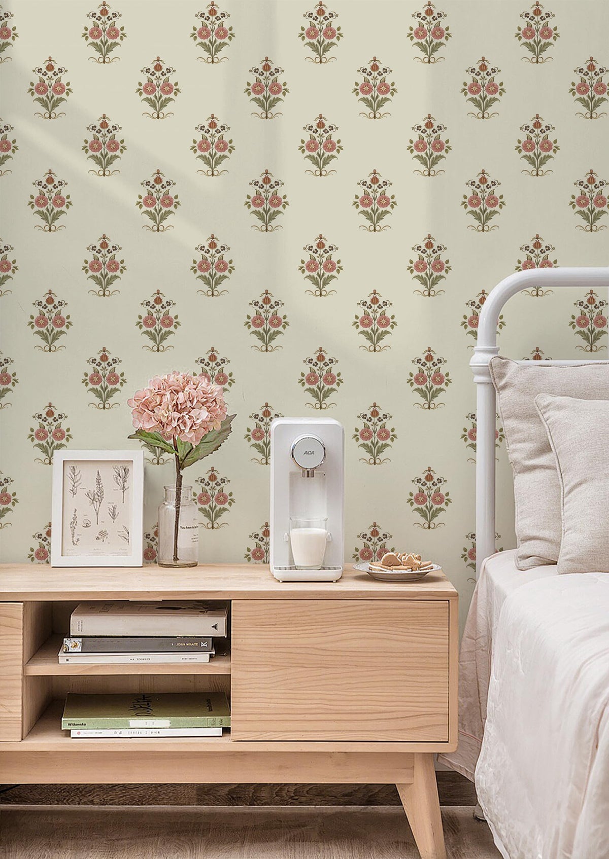 Vintage Floral Wallpaper Cottage Peel and Stick Wallpaper Retro Pink Flower Contact Paper for Cabinets Drawers Farmhouse Removable Self (Beige and Pink / 17.3" x 78.7")