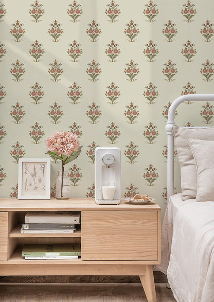 Vintage Floral Wallpaper Cottage Peel and Stick Wallpaper Retro Pink Flower Contact Paper for Cabinets Drawers Farmhouse Removable Self (Beige and Pink / 17.3" x 78.7")