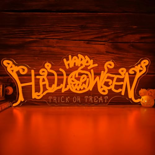 Larger Happy Halloween Neon Sign Pumpkin LED Trick or Treat Wall Decor (Halloween)