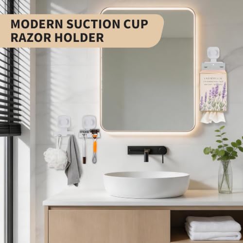 Suction Cup Razor Holder for Shower; Stainless Steel Shaver Hook (White)