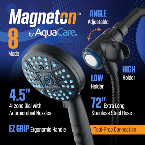 Seen-On-TV High Pressure 8-mode Handheld Shower Head - 2-mode Power Wash to Clean Tub, Tile & Pets, Stay-Clean Nozzles, Extra Long 6 ft. Stainless Steel Hose, Wall & Overhead Brackets