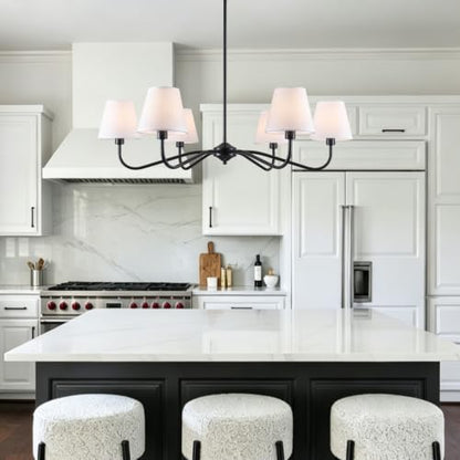 35.82in Black Modern Farmhouse Chandelier with Shades (Black)