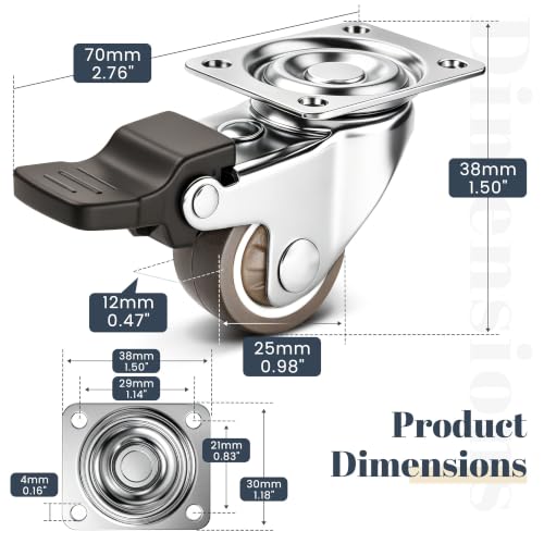 1" Silent Rubber 360 Degree Swivel Plate Casters with Brakes (1" (with brake))
