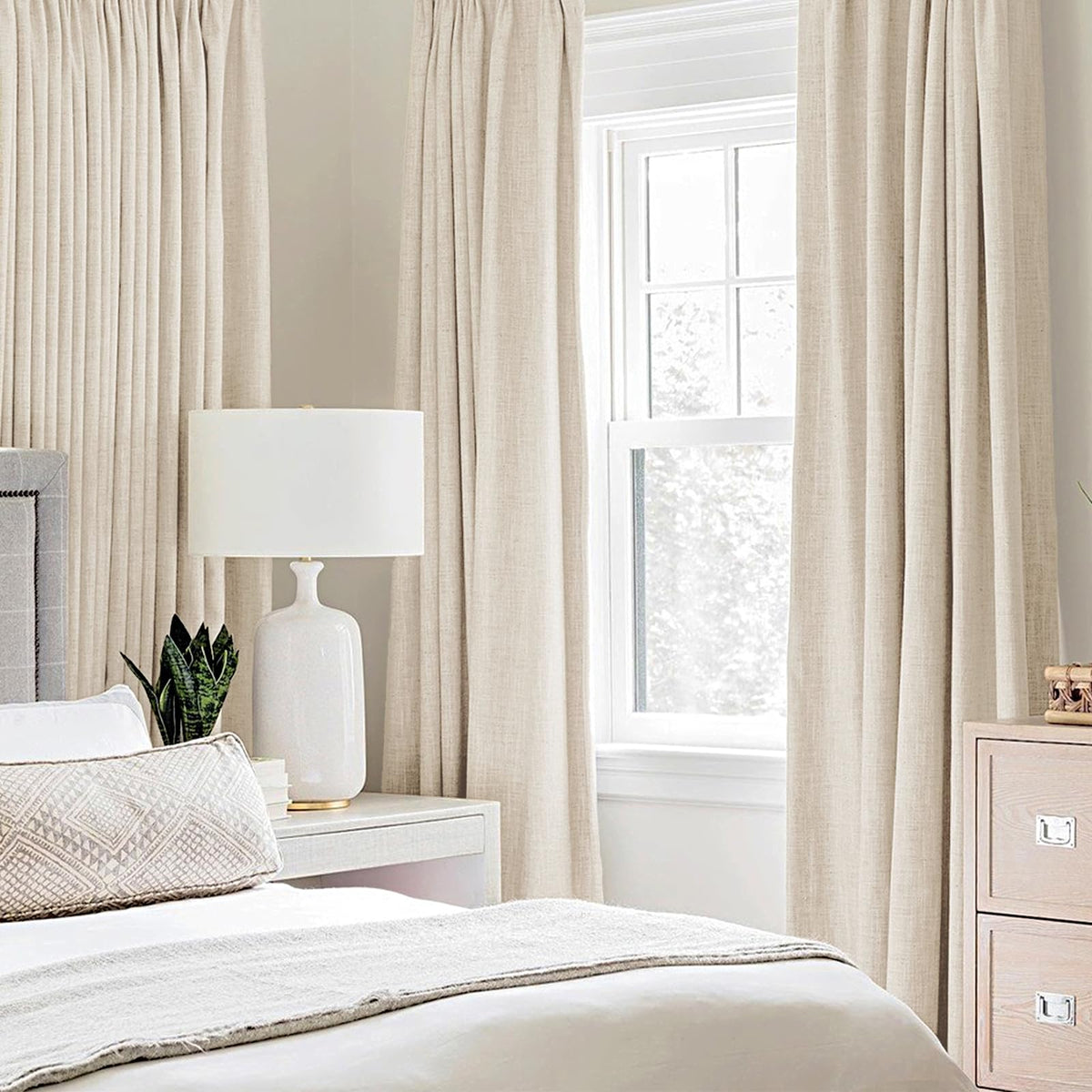 100% Blackout Linen Curtains for Bedroom 52x54 Inches Cream Beige (Cream Beige / 52"W x 54"L (Pack of 2))