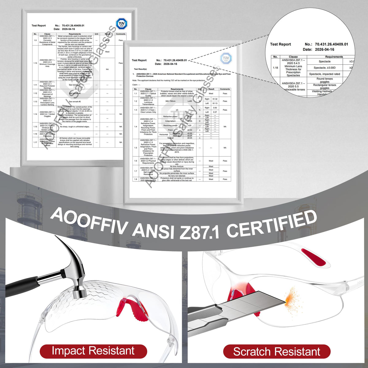 80 Pack Clear Safety Glasses Bulk (Red Nose Bridge)