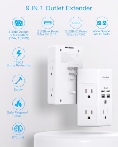 Surge Protector Wall Outlet Extender (15.5w,2pcs / White)