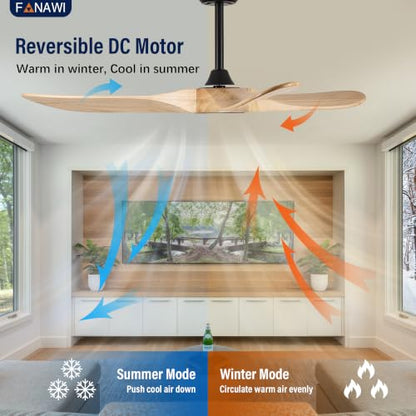 3 Blade Natural Wood Ceiling Fan No Light