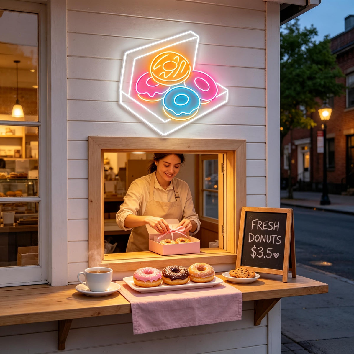Donut Box LED Neon Sign Food Shop Store Restaurant Cafe Decor‑14.2"x14.0" (Donuts)