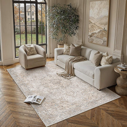 Beige Area Rugs 5x7 Washable Rug Indoor Carpet (Multi Beige / 5' x 7' (Rectangular))