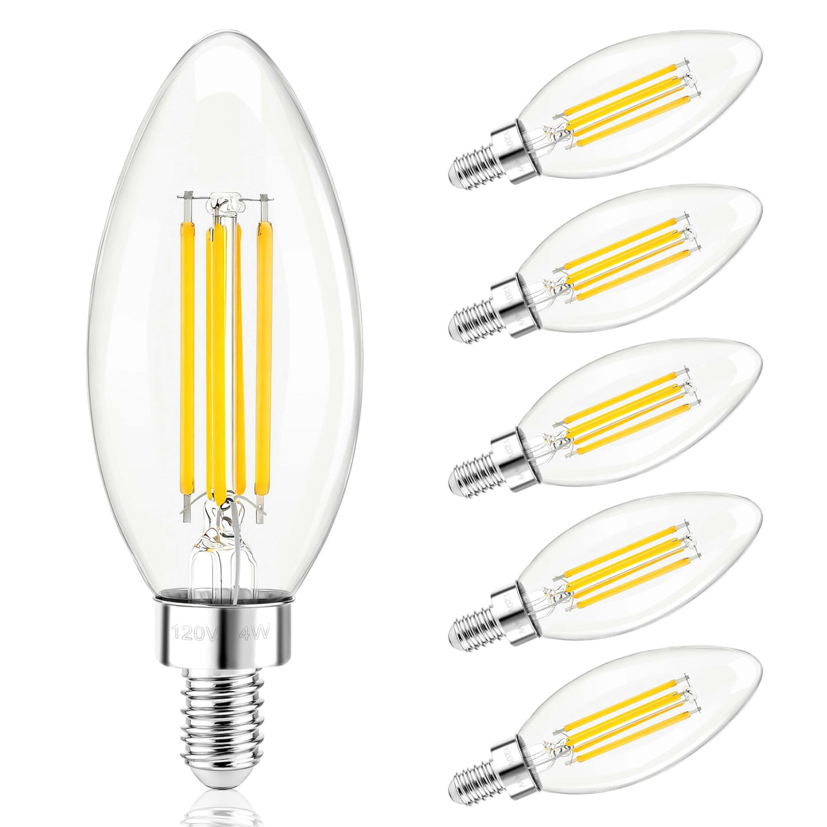 E12 Candelabra Bulb 40 Watt Dimmable Clear Chandelier Light Bulb (Clear-4w-6 Pack)