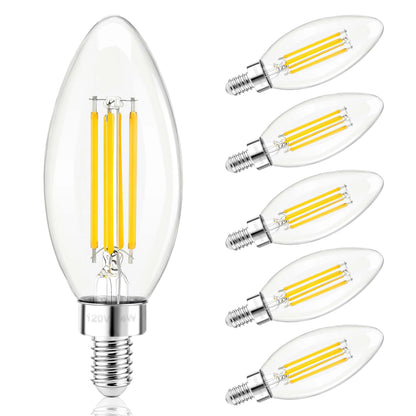 E12 Candelabra Bulb 40 Watt Dimmable Clear Chandelier Light Bulb (Clear-4w-6 Pack)