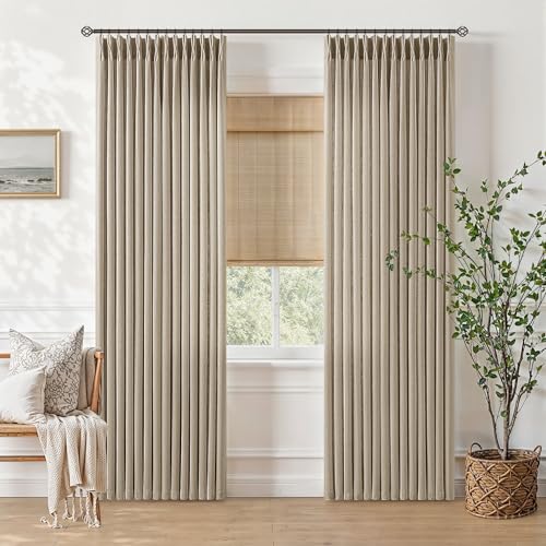 Burlywood Pinch Pleated Semi Sheer Thick Linen Curtains 84 Inches Long (Burlywood Birch / 40"W x 84"L (Pack of 2))