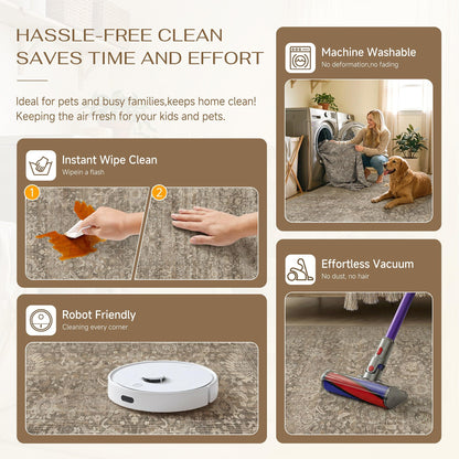 Hallway Runner Rugs 2x6 Light Brown Vintage Rug (Retro | Light Brown / 2' x 6' (Runner))