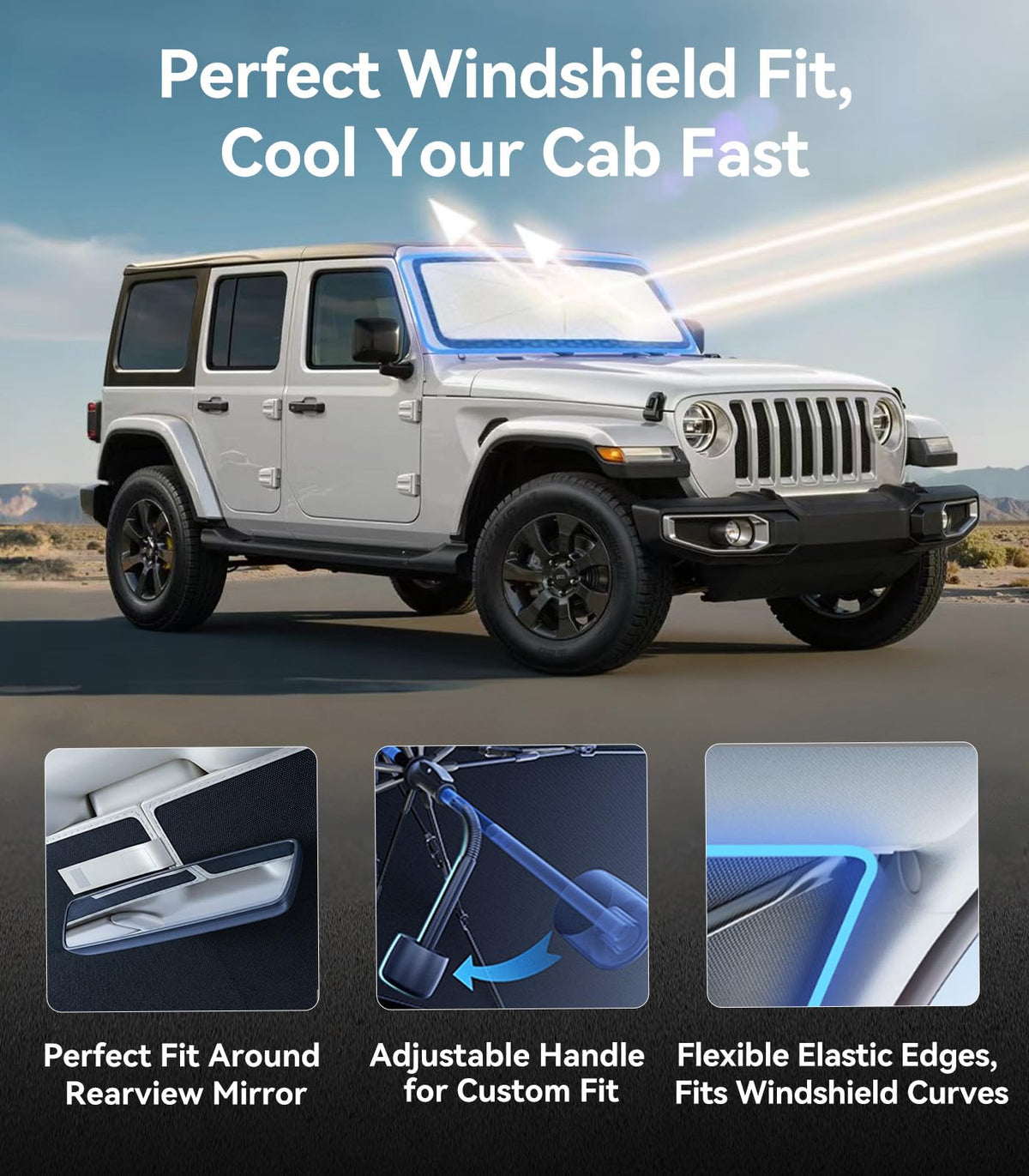 Windshield Sun Shade Umbrella for All Jeep Wrangler & Gladiator