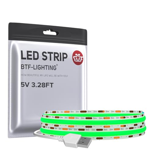 FCOB 5V USB Powered Green Color COB LED Strip Lights for TV (Green / 3.28FT)