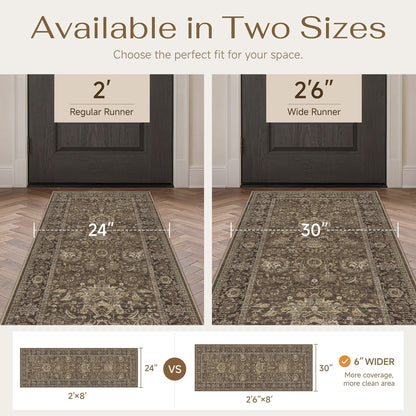 Hallway Runner Rugs 2'6 x 12' Brown Vintage Rug (Retro | Brown / 2'7" x 12' (Runner))