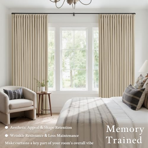 Oatmeal Pleated Linen Blackout 80 Inch Curtains for Bedroom Living Room (Oatmeal / 50"W x 80"L (Pack of 2))