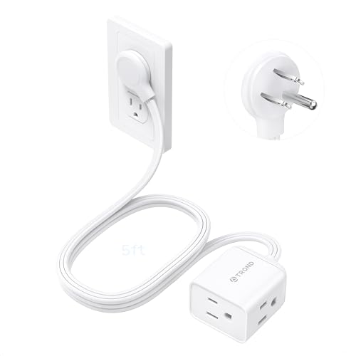 Rightward Flat Plug Extension Cord 5ft for Small Tight Spaces (5 ft / Rightward 3 Prong / White)