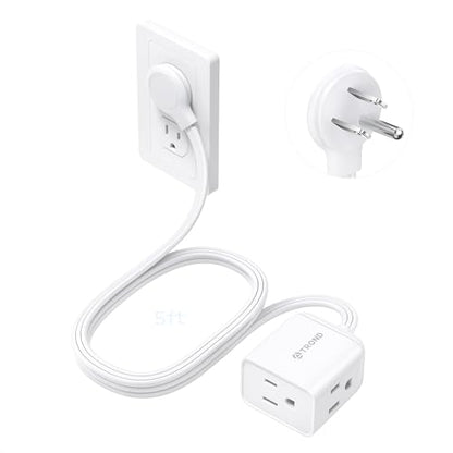 Rightward Flat Plug Extension Cord 5ft for Small Tight Spaces (5 ft / Rightward 3 Prong / White)