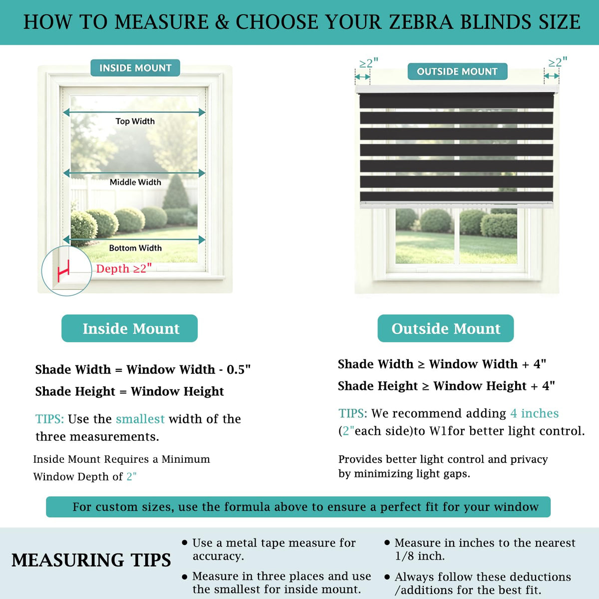 Custom Size Cordless Zebra Blinds for Windows (Black / CUSTOM SIZE)