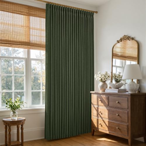 Olive Green Pleated Linen Blackout 96 Inch Curtains for Bedroom Living Room (Loden / 50"W x 96"L (Pack of 2))