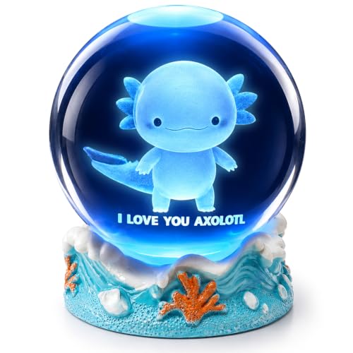 3D Crystal Ball Axolotl Night Light with Resin Base