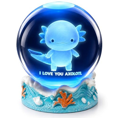 3D Crystal Ball Axolotl Night Light with Resin Base