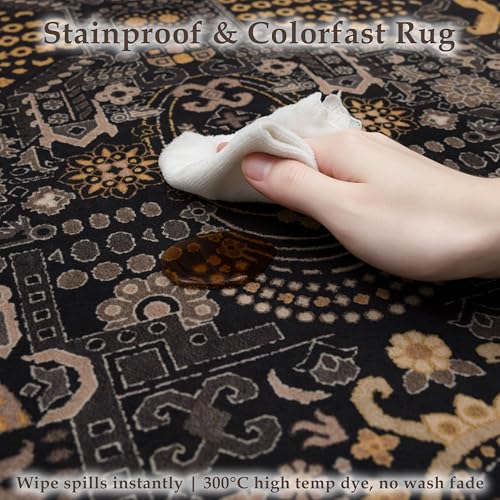 Washable Area Rug 5×7 for Living Room (Black and Gold / 5' x 7' (Rectangular))