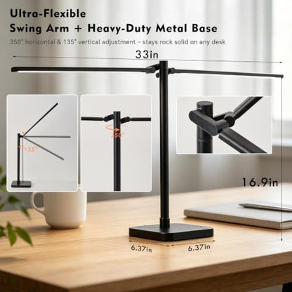 Desk Lamp for Home Office with USB C Charging Ports Wireless Charger