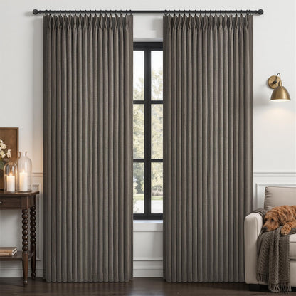 Viral Pinch Pleated 90 Inch Blackout Linen Curtain (Chocolatetart / 50"W x 90"L (Pack of 2))