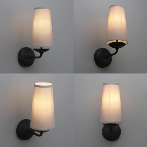 Vintage Wall Sconces Hardwired Boho Brass Finished Wall Lamps with Natural Linen Fabric Lampshade