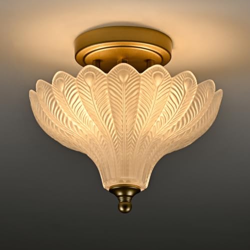 Glass Ceiling Light Semi Flush Mount Textured Glass Shade