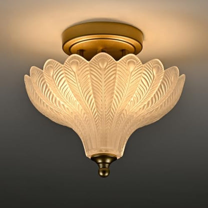 Glass Ceiling Light Semi Flush Mount Textured Glass Shade
