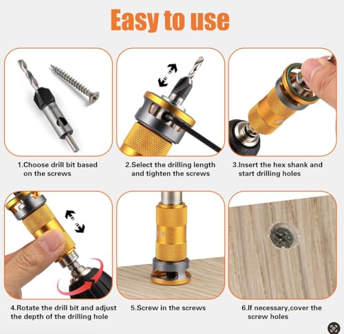 Countersink Drill Bit Set with Adjustable Depth Stop