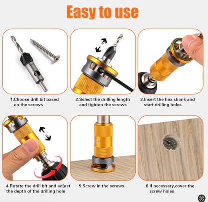 Countersink Drill Bit Set with Adjustable Depth Stop