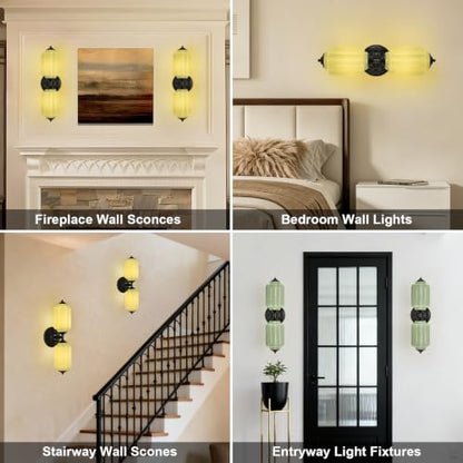 Green Glass Vintage Bathroom Vanity Light (Black & Green 1 Pack)