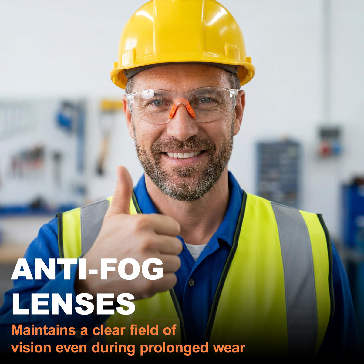 80 Pack Anti Fog Safety Glasses Bulk (Orange Nose Bridge)