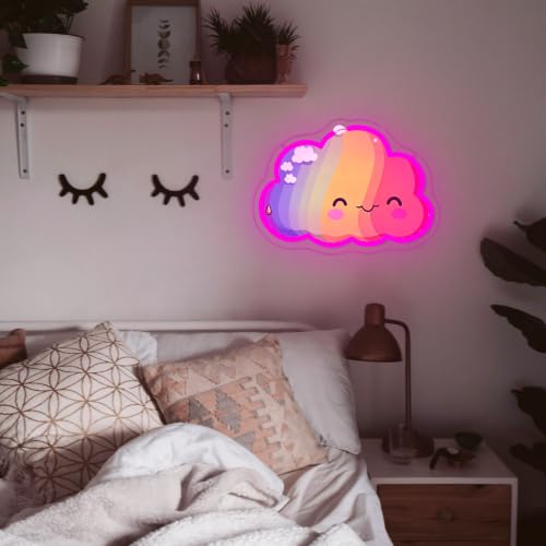 Cloud Neon Sign Cute Smiling Cloud with Pink Hat Led Light Sign