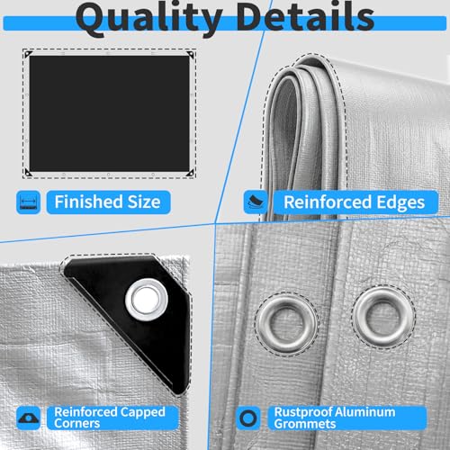 10x20FT Tarp 12 Mil Tarps Heavy Duty Waterproof (Silver&black / 1 0 X 2 0 FT)