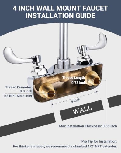Commercial Sink Faucet Wall Mount 4" Center Hand Sink Faucet 3