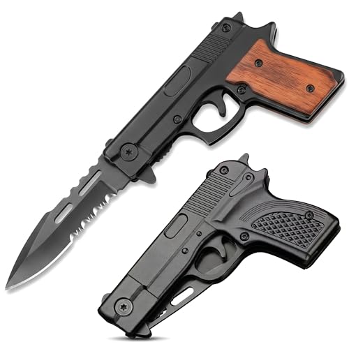 2 Pcs Multi Functional Pocket Tool Gift Set with Classic Wood & Textured Handle